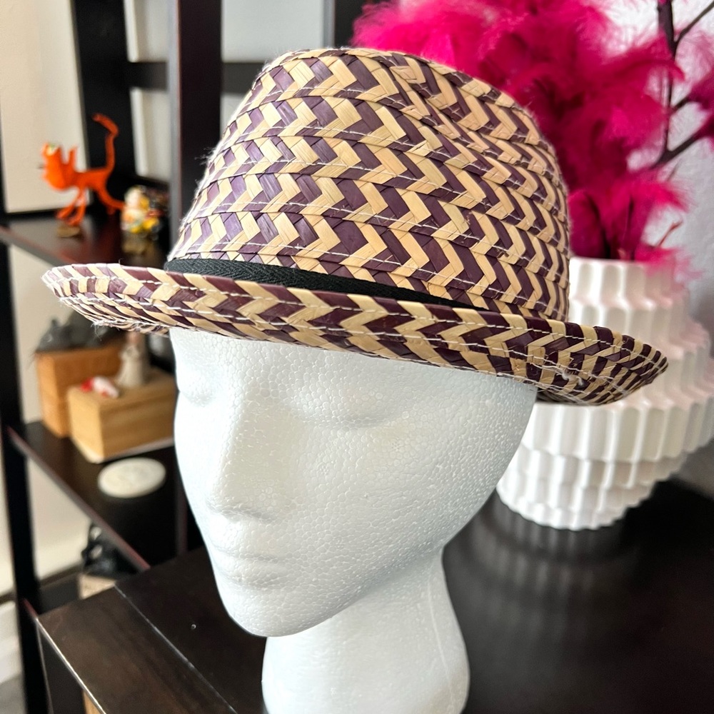 Gypsy & LoLo Palm Straw Chevron Fedora